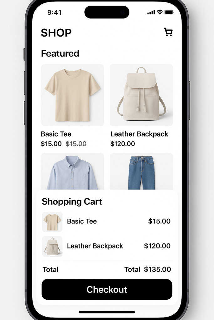 Mobile-optimized e-commerce interface demonstrating responsive design for dropshipping stores