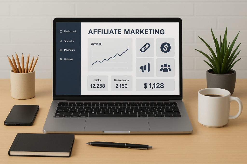Affiliate marketing performance dashboard on laptop