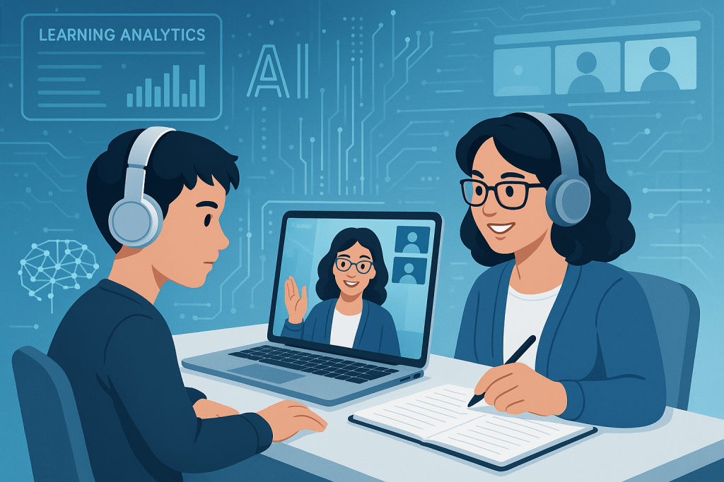 Modern online tutoring workspace with digital learning technology