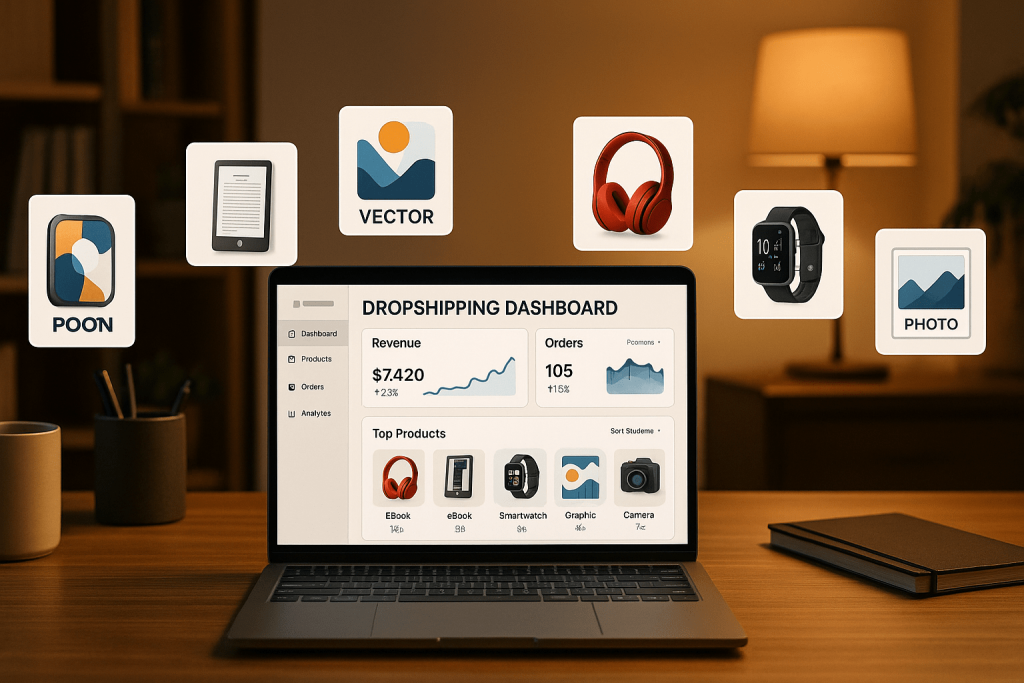 Modern home office workspace for dropshipping business