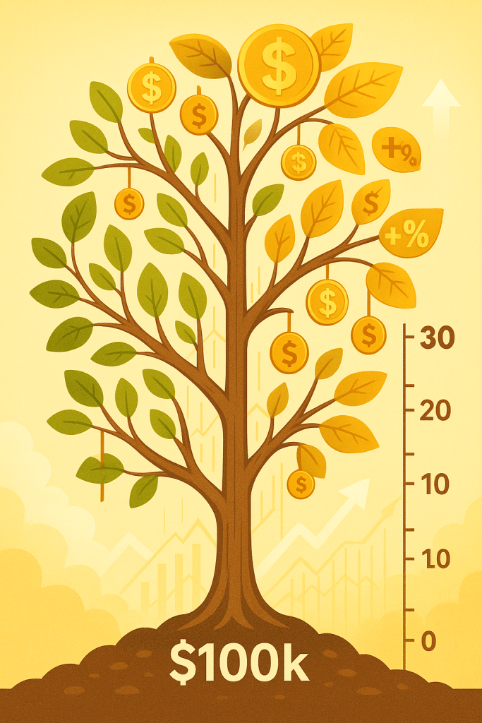 Compound interest growth from $100k investment