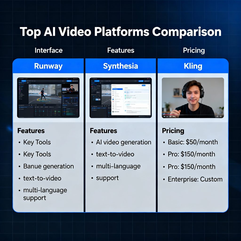 Comparison of leading AI video generator platforms with features and capabilities