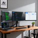 AI-powered freelancing workspace showcasing modern technology setup