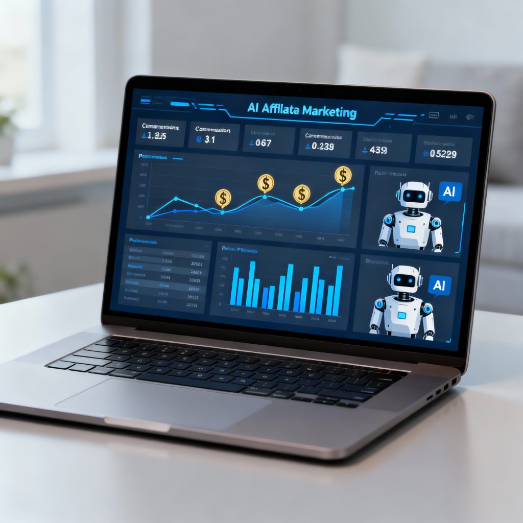 AI affiliate marketing earnings dashboard with high commission rates display