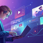 AI video generator creating viral content with multiple screens and trending elements